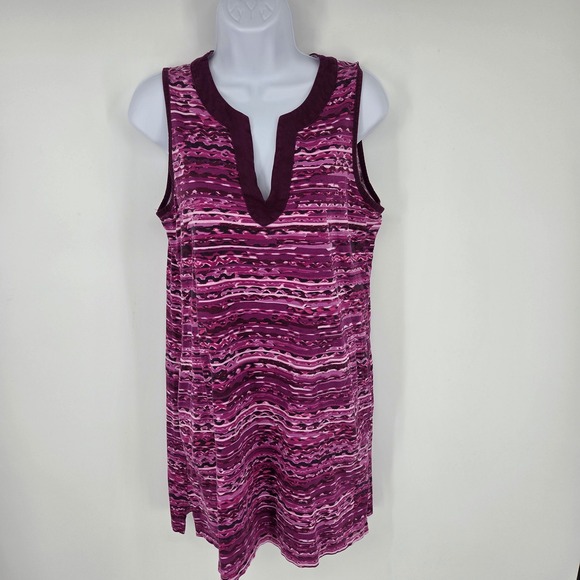 Lands' End Tops - Lands End Womens Medium Purple Pink Wavy Stripe Shift Dress V-Neck Medium 10-12